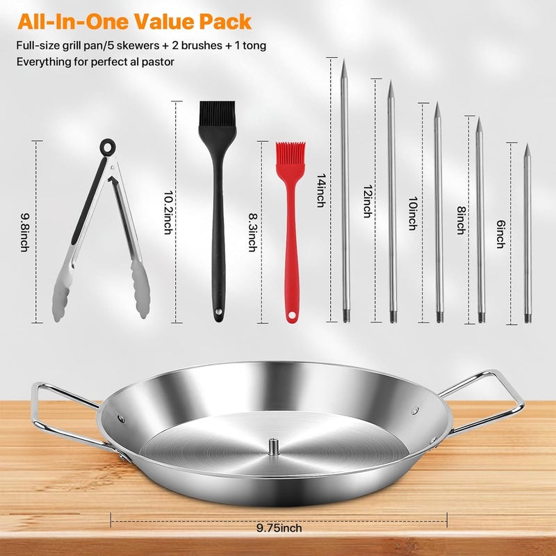 WELLFAR Stainless Steel Shawarma Pan for Oven & Grill - Vertical Skewer with Gyro Plate & 5 Spikes (6"-14") in Middle - Al Pastor Rotisserie for Tacos, Chicken, Pork - Gyro Cooking Pan, Roasting Skewer Stand. - Image 5